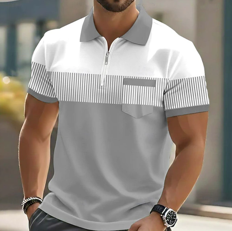 Theo | Casual Zipper Striped Polo Shirts