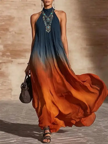 Paula | Gradient Halter V-Neck Maxi Dress